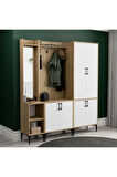 Mezza SET 5042-5002-5032 ROYAL SOL AYNALI 6 KAPAKLI 9 ASKILI 2 RAFLI PORTMANTO SEPET-YUNUS-BEYAZ