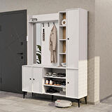 Mezza 5050 VERONA 4 PROFİL KAPAKLI 4 ASKILI 15 RAFLI SOL AYNALI PORTMANTO BEYAZ YUNUS