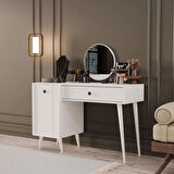 Mezza 2240 LOVE AYNALI (AHŞAP AYAKLI) MDF PROFİL ÇERÇEVELİ ÇEKMECELİ – KAPAKLI 120 CM MAKYAJ MASASI BEYAZ