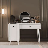 Mezza 2240 LOVE AYNALI (AHŞAP AYAKLI) MDF PROFİL ÇERÇEVELİ ÇEKMECELİ – KAPAKLI 120 CM MAKYAJ MASASI BEYAZ
