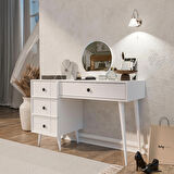 Mezza 2250 ROSE AYNALI (AHŞAP AYAKLI)MDF PROFİL ÇERÇEVELİ 4 ÇEKMECELİ 120 CM MAKYAJ MASASI BEYAZ