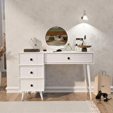 Mezza 2250 ROSE AYNALI (AHŞAP AYAKLI)MDF PROFİL ÇERÇEVELİ 4 ÇEKMECELİ 120 CM MAKYAJ MASASI BEYAZ
