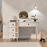 Mezza 2252 ROSE AYNALI (AHŞAP AYAKLI)MDF PROFİL ÇERÇEVELİ 4 ÇEKMECELİ 120 CM MAKYAJ MASASI BEYAZ-YUNUS
