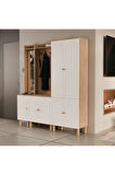 Mezza Set 5089-5072-5084 Rapsody Sol Aynalı 7 Kapaklı (MEMBRAN) 9 Askılı Bohem Portmanto Sepet-beyaz