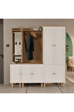 Mezza Set 5089-5072-5084 Rapsody Sol Aynalı 7 Kapaklı (MEMBRAN) 9 Askılı Bohem Portmanto Sepet-beyaz