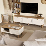 Set 1280-2100-1700 Monza Membran (Mdf Kapaklı) Bohem Tv Ünitesi-Orta Sehpa-Konsol Seti Sepet-Beyaz