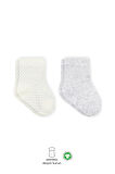 Bistyle Puan Derby Penye Soket Çorap 2Li BS10103 Gri Ekru