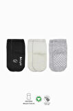 Bistyle Basic Kaymaz Penye Soket Çorap 3'lü Bs10107 Siyah Ekru Gri