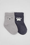 Bistyle Bear Penye Soket Çorap 2'Li BS10116 Gri