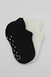Bistyle 2'li Sneakers Kaymaz Basic Penye Çorap Bs20103 Siyah Ekru