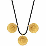 AgaKulche 22 Ayar 3 Tam Altın Siyah İpli Kolye