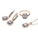 AgaKulche Baget Taşlı Gümüş Takı Seti Elmaz Montür S32-EB (925)