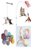 TİNEKE 4 LÜ SET 1 ADET İP SARMA TOP 1 ADET VANTUZLU KEDİ OLTASI 1 ADET TÜYLÜ TOP 1 ADET 90 CM OLTA