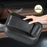 Space24 SP133 Araç İçi Koltuk Yanı Organizeri Bardaklık ve Telefon Şarj Girişli Siyah