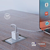 Polosmart PBS136 Hızlı 1 USB 1 PD Çıkışlı 20W Şarj Adaptörü Duvar Şarjı Beyaz