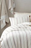 Ecocotton İzgi Çift Kişilik Nevresim Takımı %100 Organik Pamuk Müslin Bej 200x220 Cm