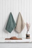Green Black Parla 2'li Mutfak Havlusu %100 Pamuk  Bukle-Bukle Bej-Yeşil 50X70 Cm
