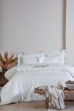 Ecocotton Vanya Çift Kişilik Nevresim Takımı %100 Organik Pamuk Saten Aplike Nakışlı Krem 200x220 Cm