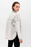 Gri  Cepli Yırtmaç Detaylı Oversize Denim Ceket