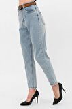 Yüksek Bel likralı Mavi Mom Jeans Kot Pantolon