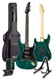 Midex GLC-40GR Profesyonel Elektro Gitar Siyah Yeşil (Stand Gigbag Askı Capo Tuner Pena Kablo Yedek Tel)