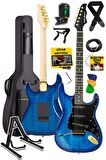 Midex GLC-40BL Profesyonel Elektro Gitar Mavi (Stand Gigbag Askı Capo Tuner Pena Kablo Yedek Tel)