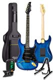 Midex GLC-40BL Profesyonel Elektro Gitar Mavi (Stand Gigbag Askı Capo Tuner Pena Kablo Yedek Tel)