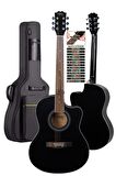 Midex XC-200BK Kesik Kasa Siyah Akustik Gitar 4/4 Yetişkin Üst Segment (Gigbag Çanta Tuner Capo Askı Pena)
