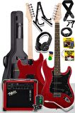 Midex RPH30RD-25AMP RED Elektro Gitar Seti 25 WATT GAİN'Lİ Şarjlı Amfi ve Full SET