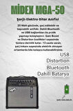 Midex MGA-50-PAK Elektro Gitar Amfisi 50 Watt USB Bluetooth Şarjlı 4 girişli (Mikrofon Kulaklık Stand Kablo)
