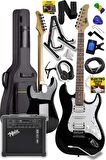 Midex RPH-40WB-25AMP Siyah Beyaz 25W Şarjlı BT Amfili Elektro Gitar Seti HSH Manyetik Gül Klavye