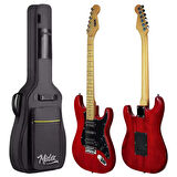 Midex RPH-40RD-50AMP 50W Şarjlı BT Amfili Elektro Gitar Seti HSH Manyetik Maple Klavye