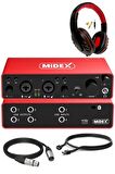 Midex GLX-900HD PRO Üst Segment Usb Stüdyo Ses Kartı 4 Giriş 4 Çıkış (Kulaklık ve Kablo)