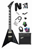 Maxword DG-28BK-25AMP V Kasa Gül Klavye 2x Zebra Humbucker Manyetik 25W Amfili Elektro Gitar