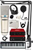 Midex Midi Paket-4 Stüdyo Ekipmanları Seti Ses Kartı Midi Klavye Mikrofon Kulaklık