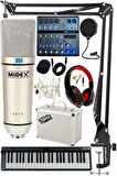 Stüdyo Ekipmanları Midi Live Paket-4 Ses Kartlı Mikser Midi Klavye CX1 Mikrofon Kulaklık