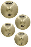 Midex CYM-20 Cymbal Bateri Zil Seti ( 2x14'' Hi Hat 16'' Crash ve 18'' Crash/Ride)
