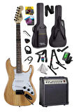 Midex RPH-320WD-30AMP Ahşap Renk Strat Kasa SSS 30W Amfili Elektro Gitar Seti