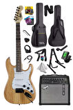 Midex RPH-320WD-50AMP Ahşap Renk Strat Kasa SSS 50W Amfili Elektro Gitar Seti