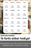 12’li Bambu Kapaklı Kare Cam Baharatlık Seti 120ml 16 Adet Etiket Hediye 9008