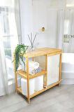 Digithome Bambu 3 Raflı Kumaş Sepetli Banyo Düzenleyici Kirli Çamaşır Sepeti D/8 JW-22750 C1-1-289