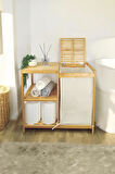 Digithome Bambu 3 Raflı Kumaş Sepetli Banyo Düzenleyici Kirli Çamaşır Sepeti D/8 JW-22750 C1-1-289