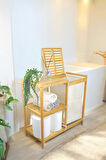 Digithome Bambu 3 Raflı Kumaş Sepetli Banyo Düzenleyici Kirli Çamaşır Sepeti D/8 JW-22750 C1-1-289