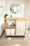 Digithome Bambu 3 Raflı Kumaş Sepetli Banyo Düzenleyici Kirli Çamaşır Sepeti D/8 JW-22750 C1-1-289