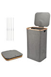 Mien Bambu Kenarlı Kumaş Katlanabilir 100 Lt Çamaşır Sepeti 44x33x70