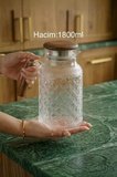 Atbyhome Akasya Kulplu ve Kapaklı Kristal Kesim Cam Sürahi 1800 ml