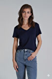 Florans Kadın %100 Pamuk T-Shirt Lacivert