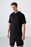 Tommy Life Siyah Erkek Kapüşonlu Oversize T-shirt 88352 