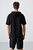Tommy Life Siyah Erkek Kapüşonlu Oversize T-shirt 88352 