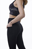 Looksense Kadın Siyah İçi Şardon Yüksek Bel Toparlayıcı Çift Cepli Fitilli Tayt 1004